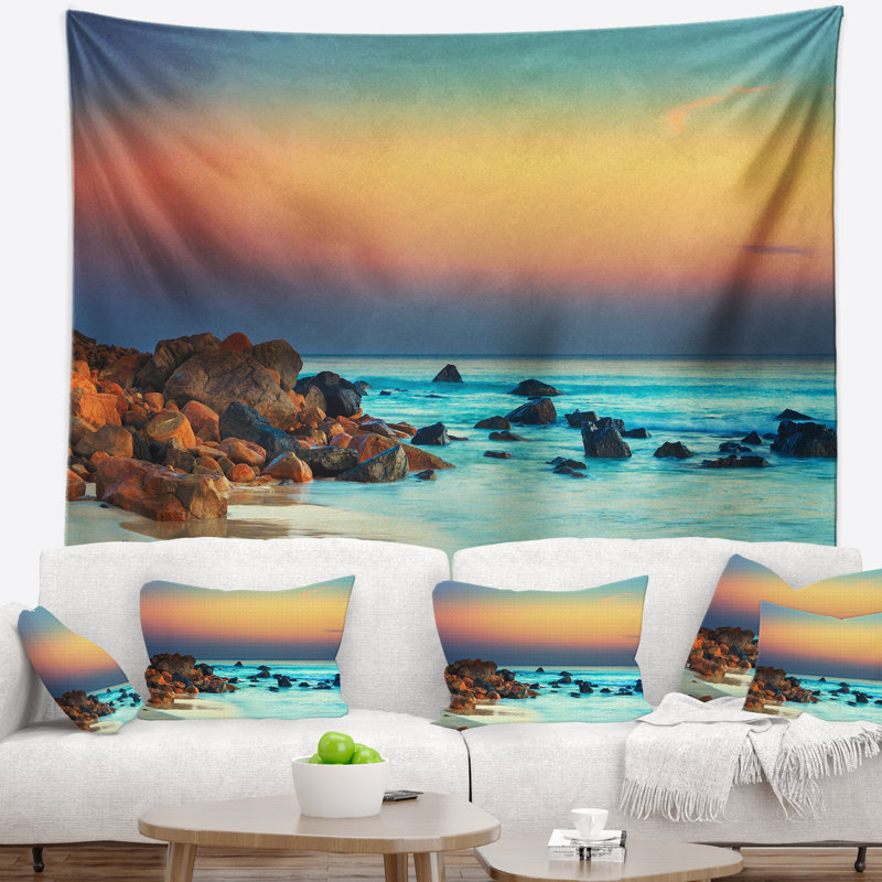 Photographie coucher de soleil sur la tapisserie du ciel bleu Seascape, H 68 po x l 80 po