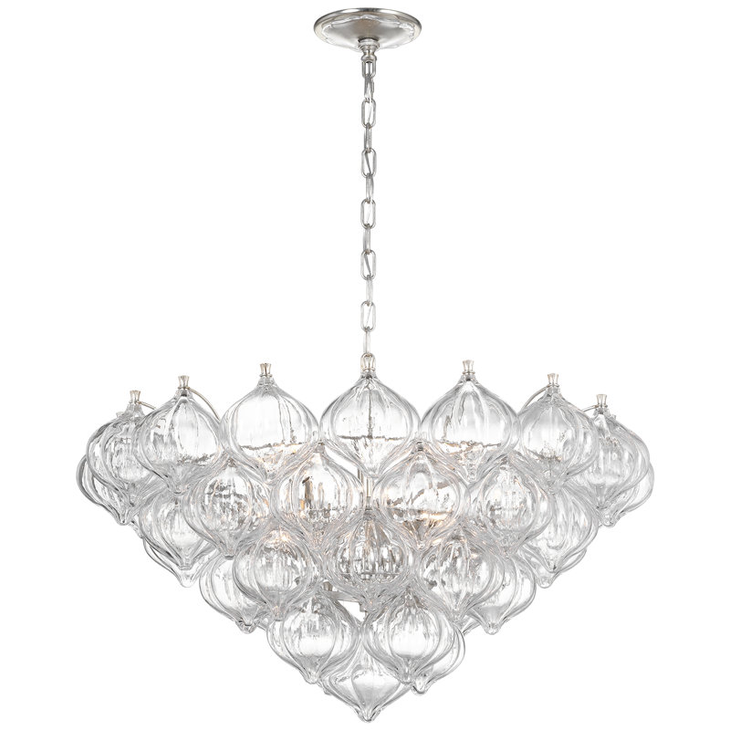 Julie Neill Caselli 36" Basket Chandelier with Clear Glass, Clear, Polished Nickel