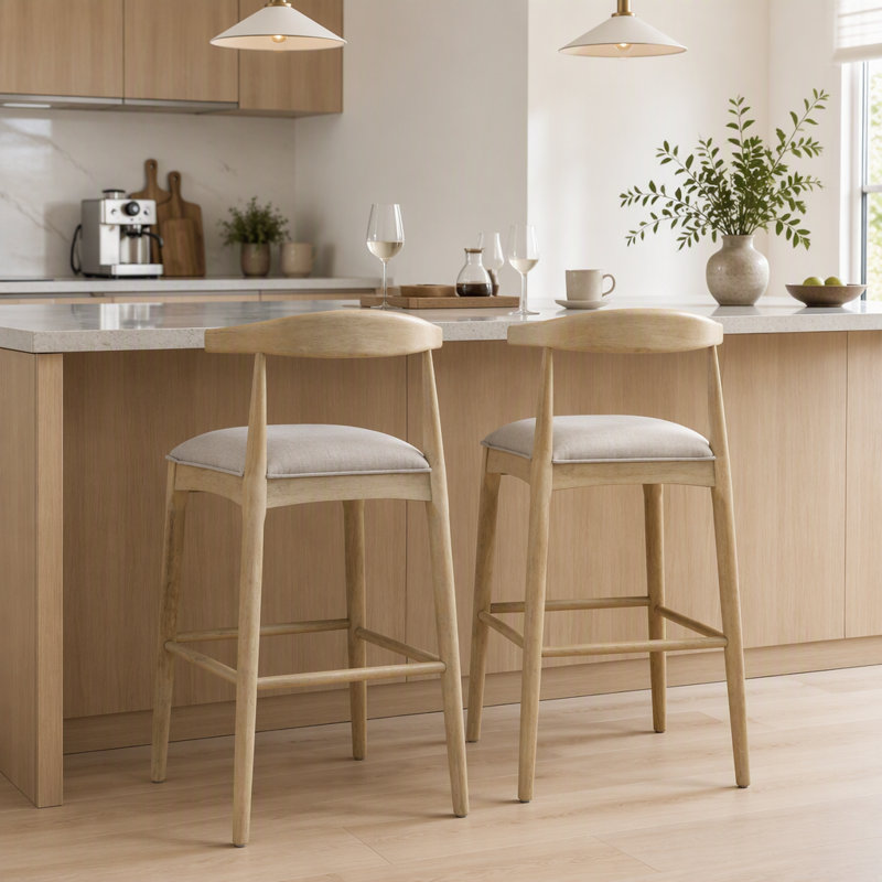 Ensemble de 2 tabourets de bar à dossier échelle de style ferme, durables et confortables avec assise rembourrée et fabrication en bois d'hévéa