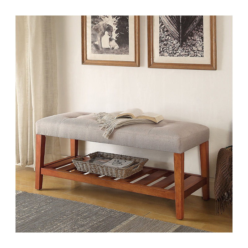Charla Contemporary Upholstered Bench With Oak Frame, White