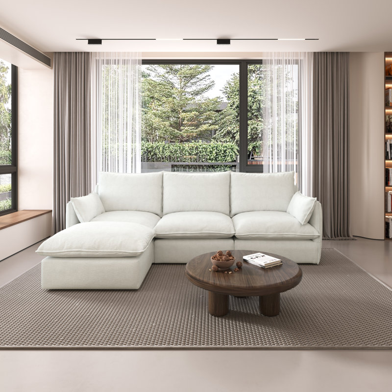 Canapé-lit en forme de L 94,6 po, canapé-lit modulaire en tissu anti-gouttes en mélange de lin pour le salon, canapé modulaire convertible avec sièges profonds et haut dossier, housses de canapé lavables