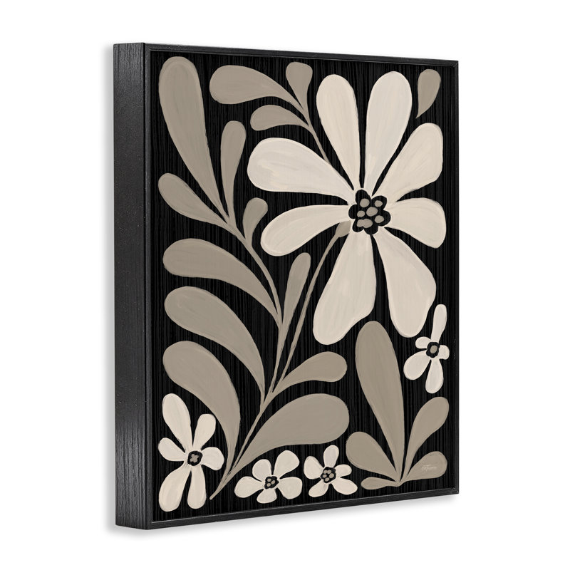 Giclée à motif floral crème moderne, design par Cat Thurman Designs, H 14 po x l 11 po, Giclée encadrée noir minuit