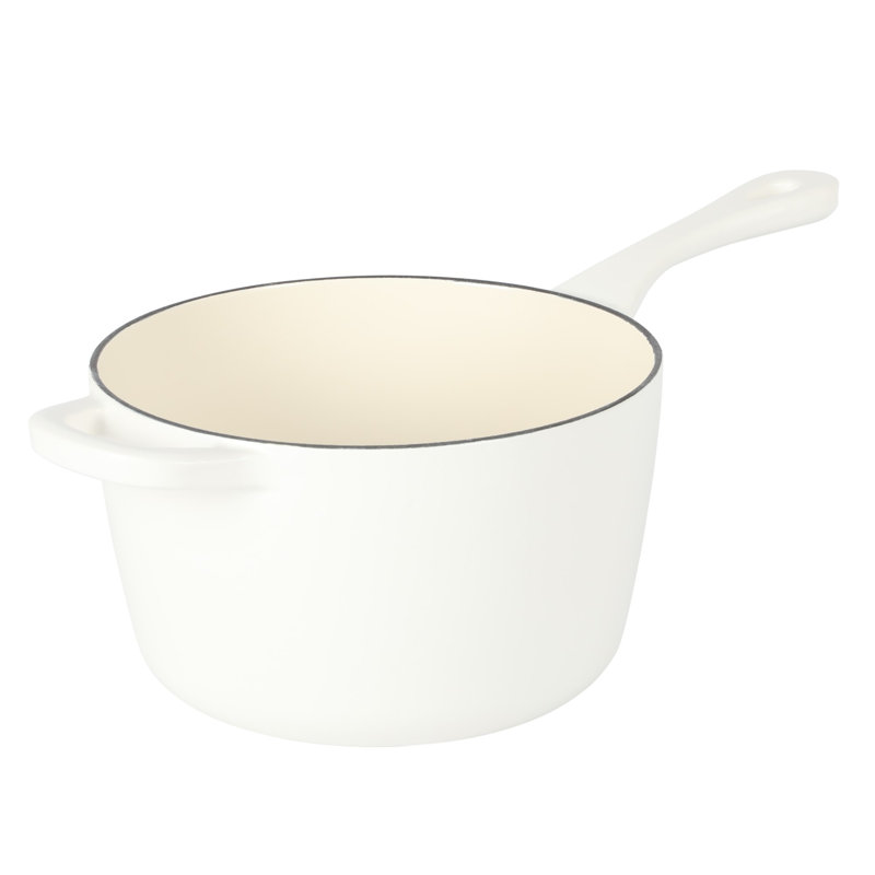 Matte White 3 Qt Enameled Cast Iron Sauce Pan with Lid