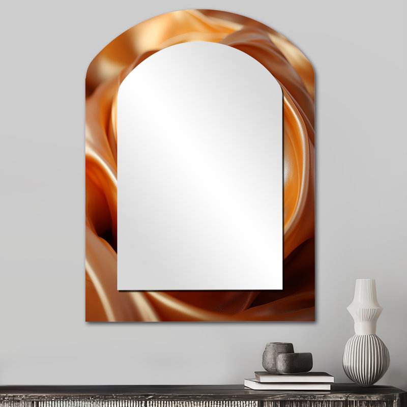 Cyclone orange abstrait en spirale Tranquility - miroir décoratif en forme d'arche abstraite sur métal, 34 po x 25 po