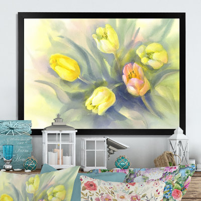 «White Yellow Yellow and Pink Tulips», reproduction de cadre photo sur toile