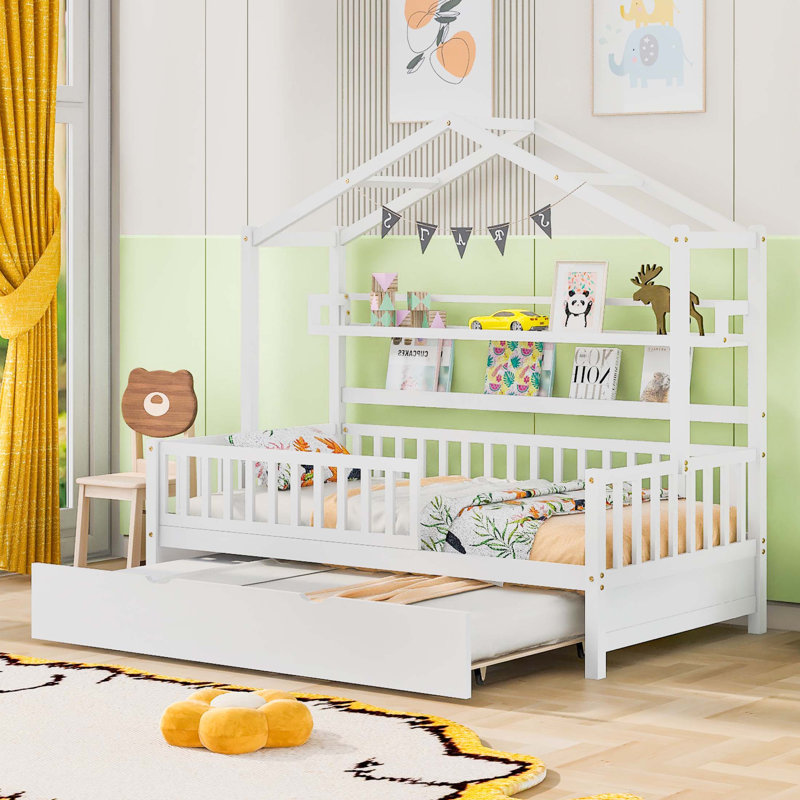 Lit gigogne en bois, Blanc, Double
