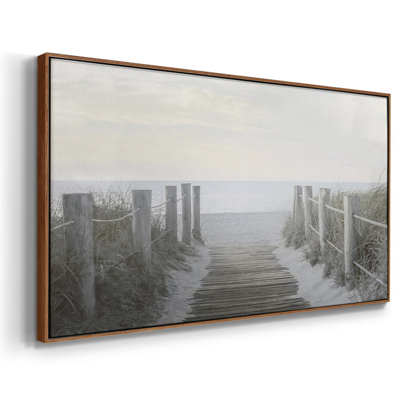 Beach Walkway - Toile tendue avec châssis encadré - Prêt à accrocher, H 25 po x l 49 po, Blanc