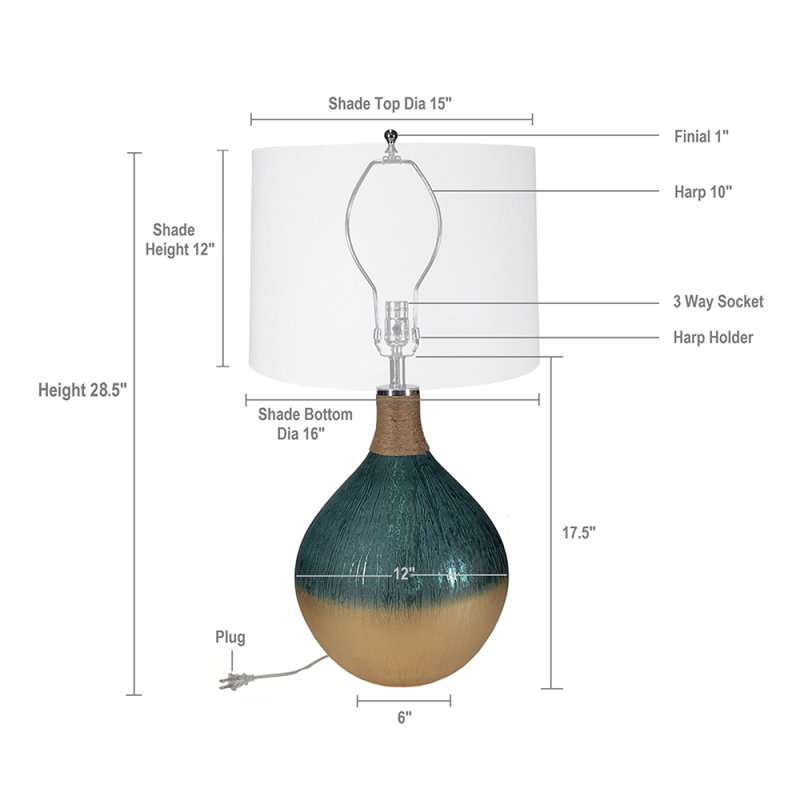 Lampe de table en verre D16x28,5 "