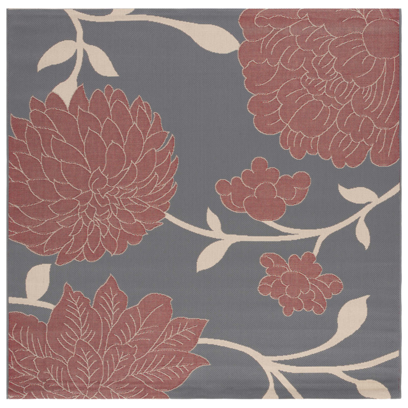 Tapis d'intérieur / extérieur à fleurs Adelmino Performance, Carré 6 pi 7 po