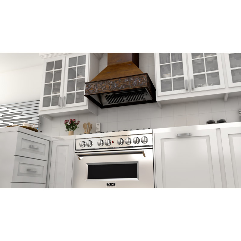 30" Wood 400 CFM Convertible Wall Mount Range Hood, Walnut