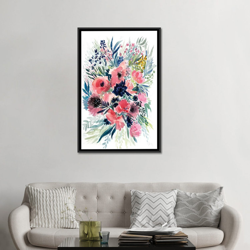 « floral bouquet vi », impression sur toile, H 60 po x l 40po x P 1,5 po, Toile avec cadre noir, Pas de tapis