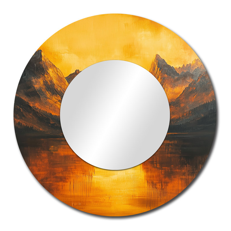 Lumière dorée sur les montagnes - Décoration murale miroir paysage de montagne - imprimé sur métal, 29 po x 29 po