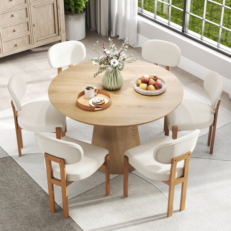 Ensemble de table de salle à manger Mid-Century, Beige, Bois, 7 Pieces: Table, 6 Chairs
