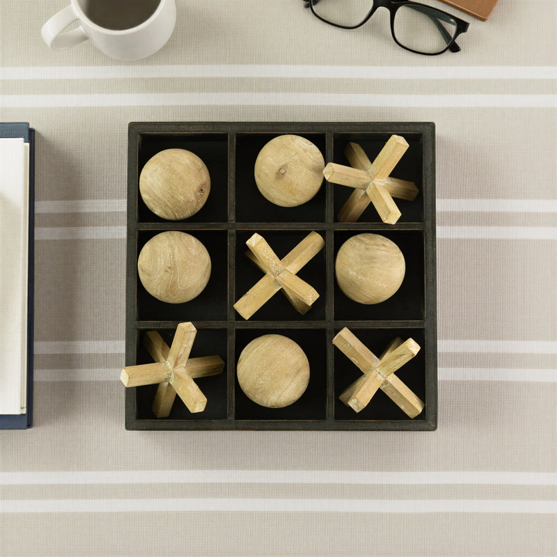  Wooden Tic-Tac-Toe Set, 10"H Tabletop Game, Matte Black Finish
