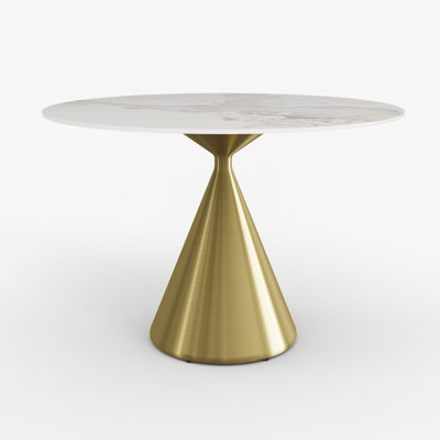 39" Sintered Stone Round Dining Table With Brushed Gold Base Seats 2-4 People,Table Only by Everly Quinn