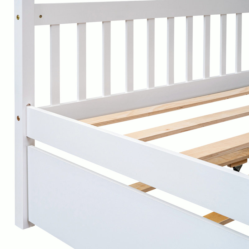 Annais Wooden House Bed with Trundle, Full, White