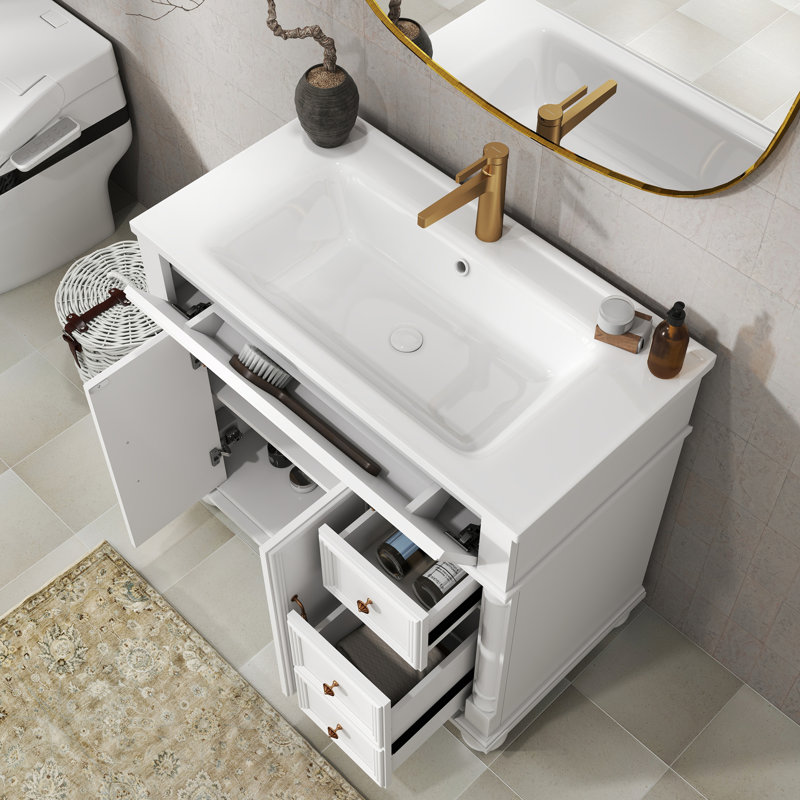 Meuble-lavabo autoportant avec lavabo et rangement, White