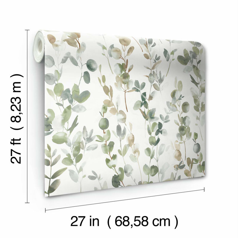 Joyful Eucalyptus 27' L x 27" W Wallpaper Roll, Green