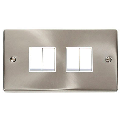 Satin / Brushed Chrome 10A 4 Gang 2 Way Light Switch