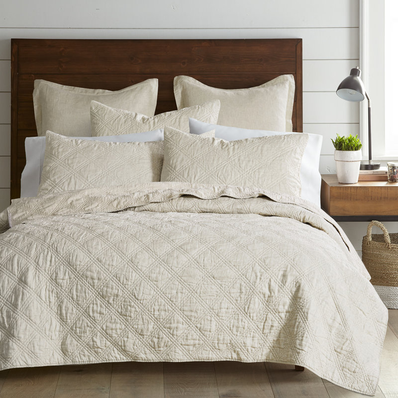 Courtepointe très grand en lin naturel délavé, Beige