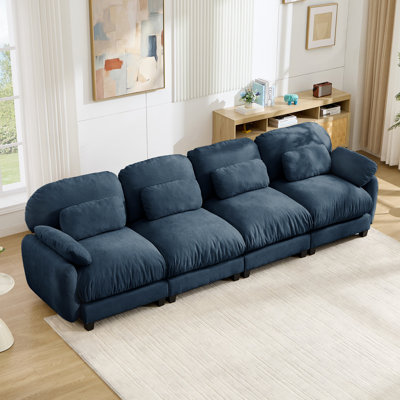 Canapé 4 places Cloud Feel standard, canapé modulaire en tissu chenille doux avec assise profonde, causeuse combinée gratuite pour le salon, studio, bleu