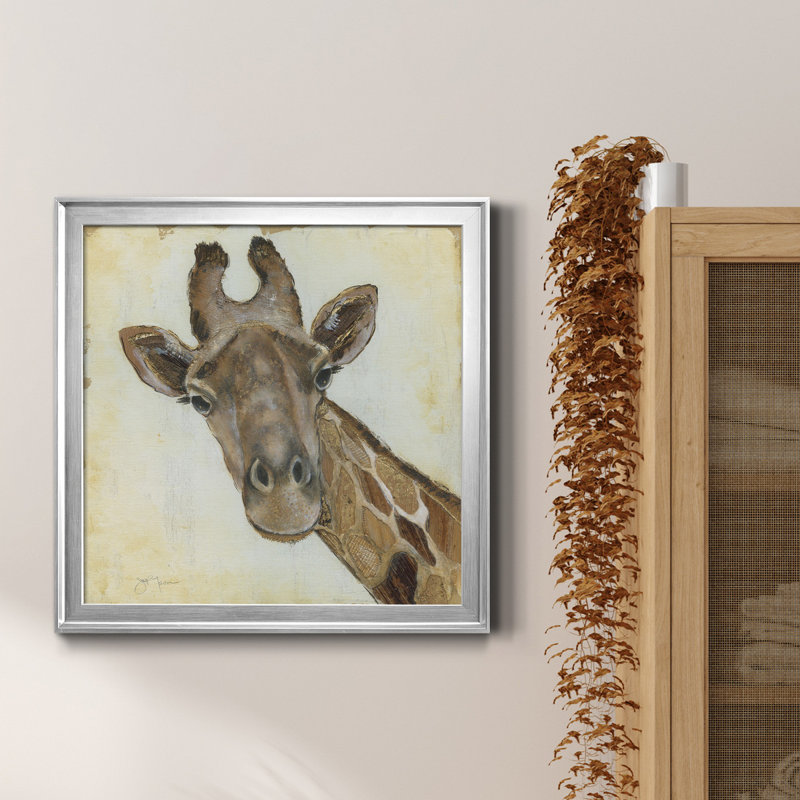 Girafe à motifs - peinture sur toile encadrée, H 34,5 po x l 34,5 po x P 1,5 po, Encadrement argenté