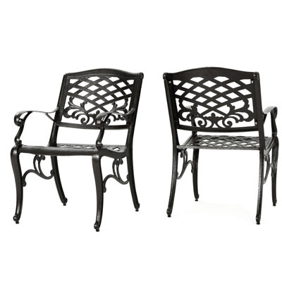 Arm Chair  2Pcs , Intricate Scroll Pattern & Floral Accents, Rust- Aluminum Frame, Construction, 25.67"W X 22.8"D 35.17"H, Assembly Required 2 Chair, Classic Accents Design, Frame Rustproof,