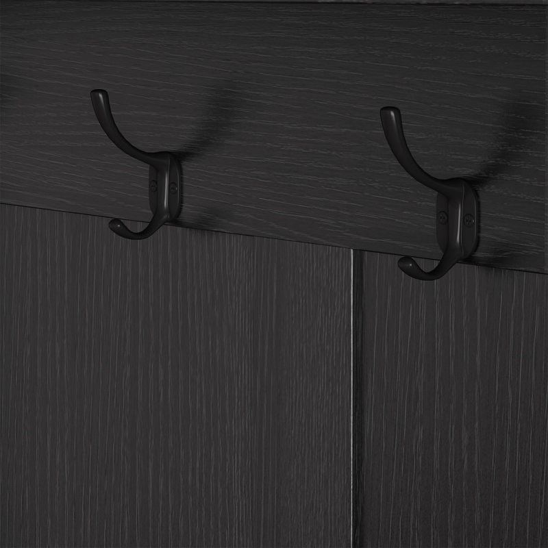 Multi-Purpose Hallway Hall Tree With Removable Linen Cushioned Entryway Bench, Black