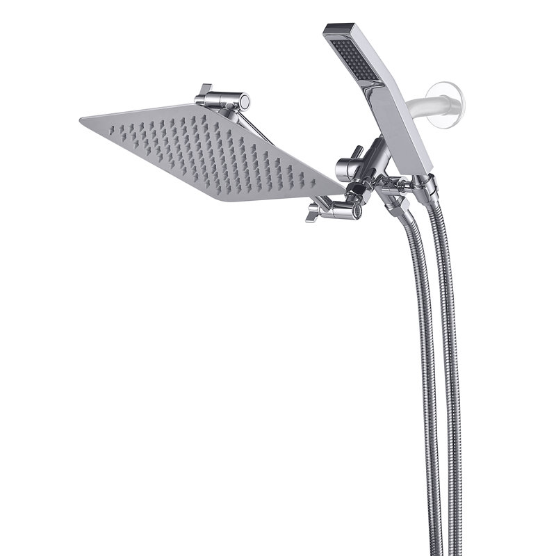 8 Inch Extra Large Rainfall Shower Head Swivel Extension Arm With Handheld Spray, Chrome