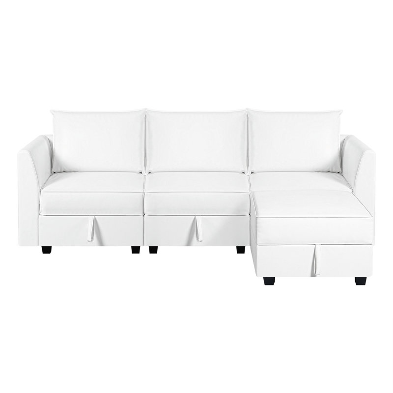 Canapé modulaire convertible en L Rudis, Cuir vif blanc éclatant