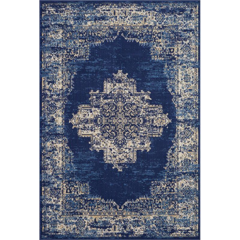 Tapis oriental bleu / blanc Burnie, Rectangle 3 pi x 5 pi