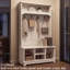 Porte-manteau d'entrée OMCHOM 180 cm avec banc et rangement à chaussures, en bois, avec banc 6 en 1 pour vestiaire, rangement et 5 crochets, compartiment de rangement supérieur, 4 casiers à chaussures et tablette réglable.-130446673