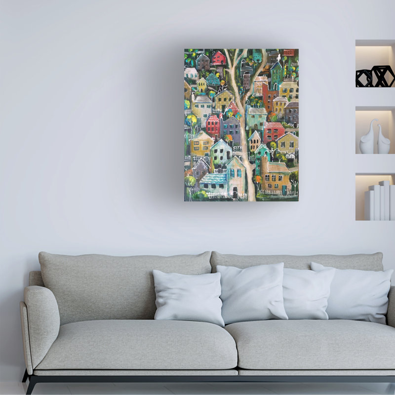 «Cervante Mixed Media Town on Canvas» par Christine Rotolo, H 19 po x l 14 po x P 2 po
