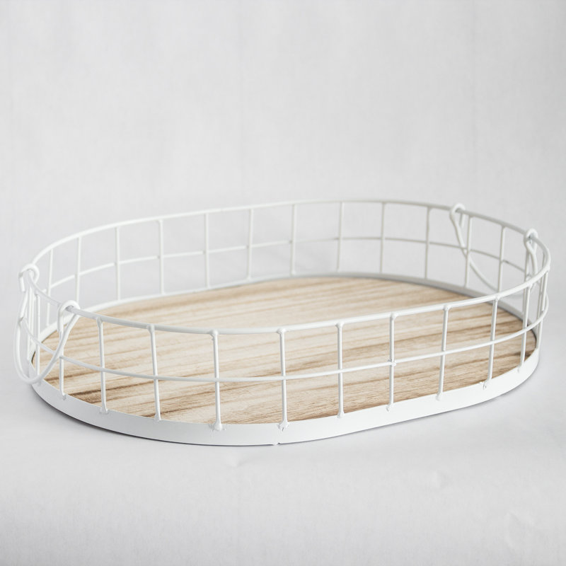 Wood Tray, 3.5" H x 16" W x 12" D, White