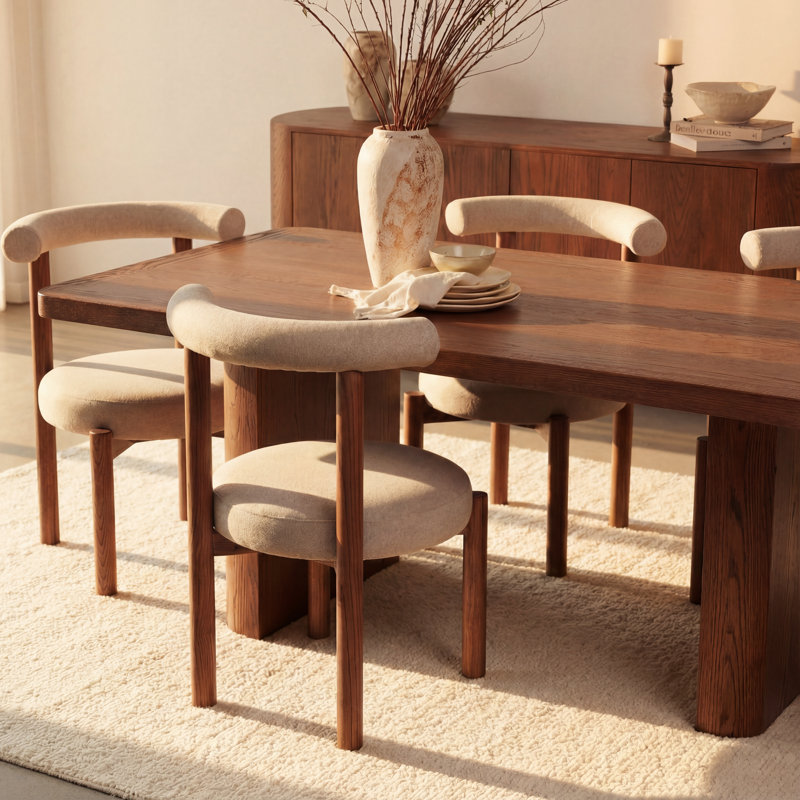 Table de salle à manger Ovelo 96 po en chêne avec double pied central, grande table de cuisine moderne en bois - Brun, Brun
