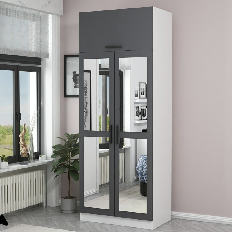 Wardrobe, 100.4" H x 35.4" W x 20.5" D, Grey/White