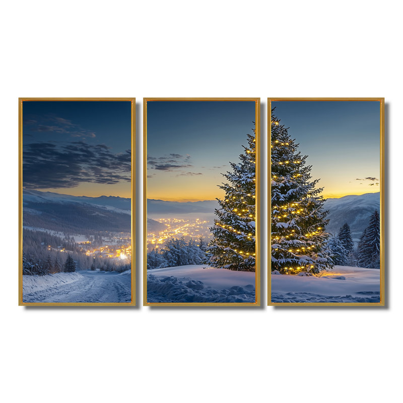 Arbre de Noël bleu vert - ensemble de décoration murale de Noël, H 40 po x l 60 po, Cadre doré