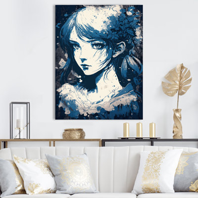 Chayla, dessin animé rétro en bleu rétro sur toile