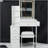29.2" Small Size Left Bedside Cabinet Vanity Table + Cushioned Stool, 2 AC+2 USB Power Station, Hair dryer bracket, Extra Large Touch Control Sliding LED Mirror, Tri-color Switching, Brightness Adjust-1833393158
