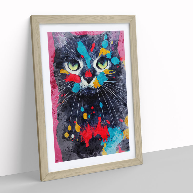 Catt Paint Splash No.2 - Print, 48cm H x 36cm W, Oak Framed, White