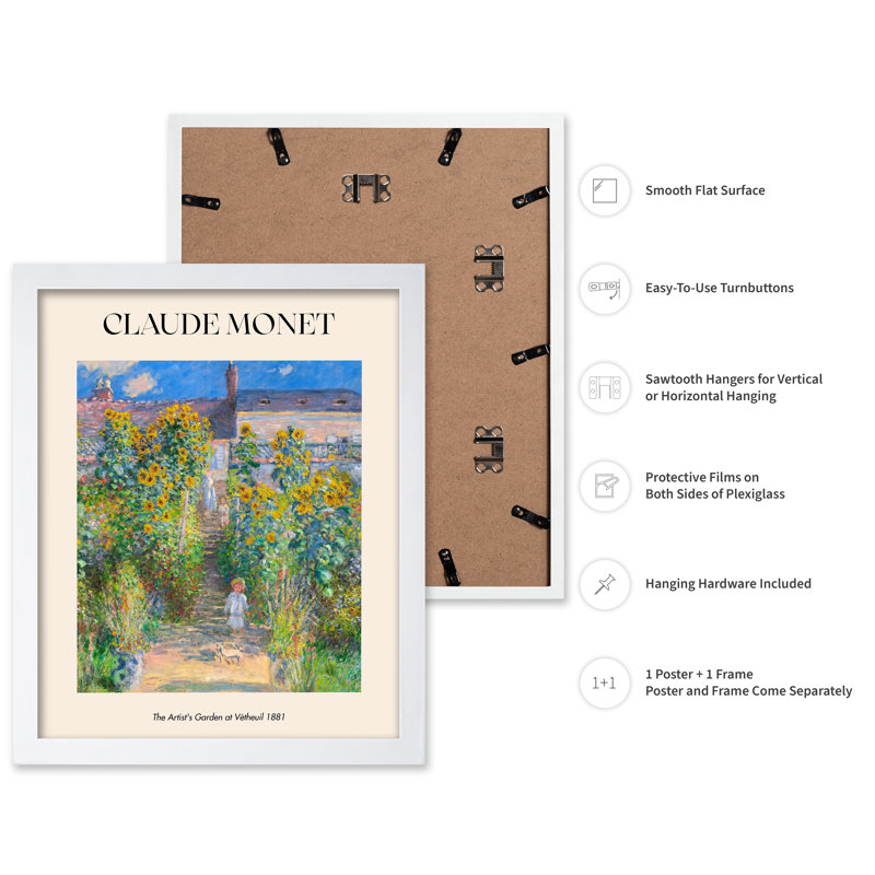 Claude Monet - Le jardin de l'artiste à Vetheuil, 18"H x 24"W, Poster, White Framed