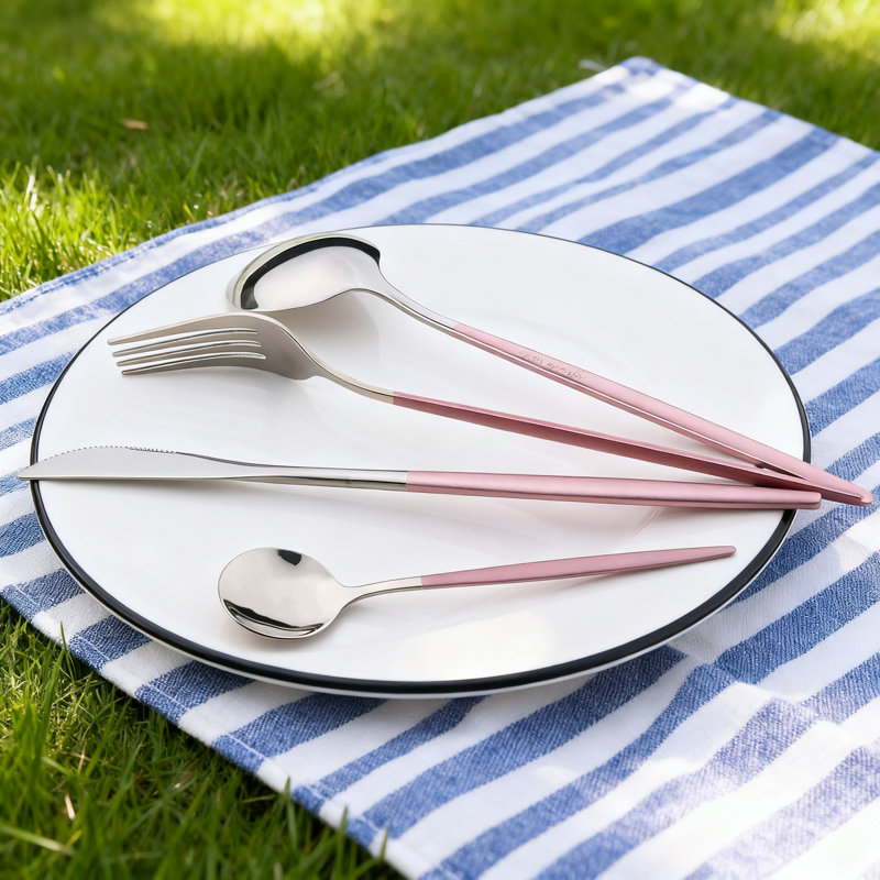 Ensemble de couverts 24 pièces en acier inoxydable avec support, ensemble de couverts légers pour 6 couverts, fourchettes à cuillères, finition polie miroir pour une utilisation quotidienne dans la cuisine