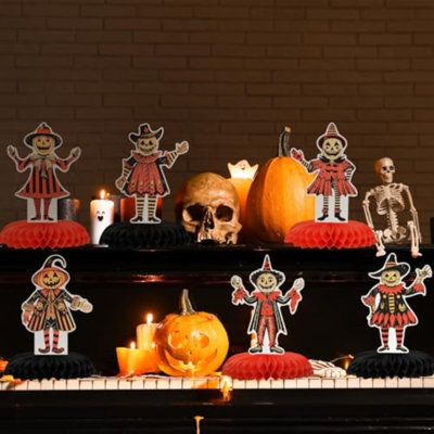 6 Pcs Large Vintage Halloween Decor 9 Inch Honeycomb Centerpieces Vintage Halloween Decorations Retro Party Paper Table Decorations For Horror Spooky Pumpkin Style Honeycomb Sign Décor