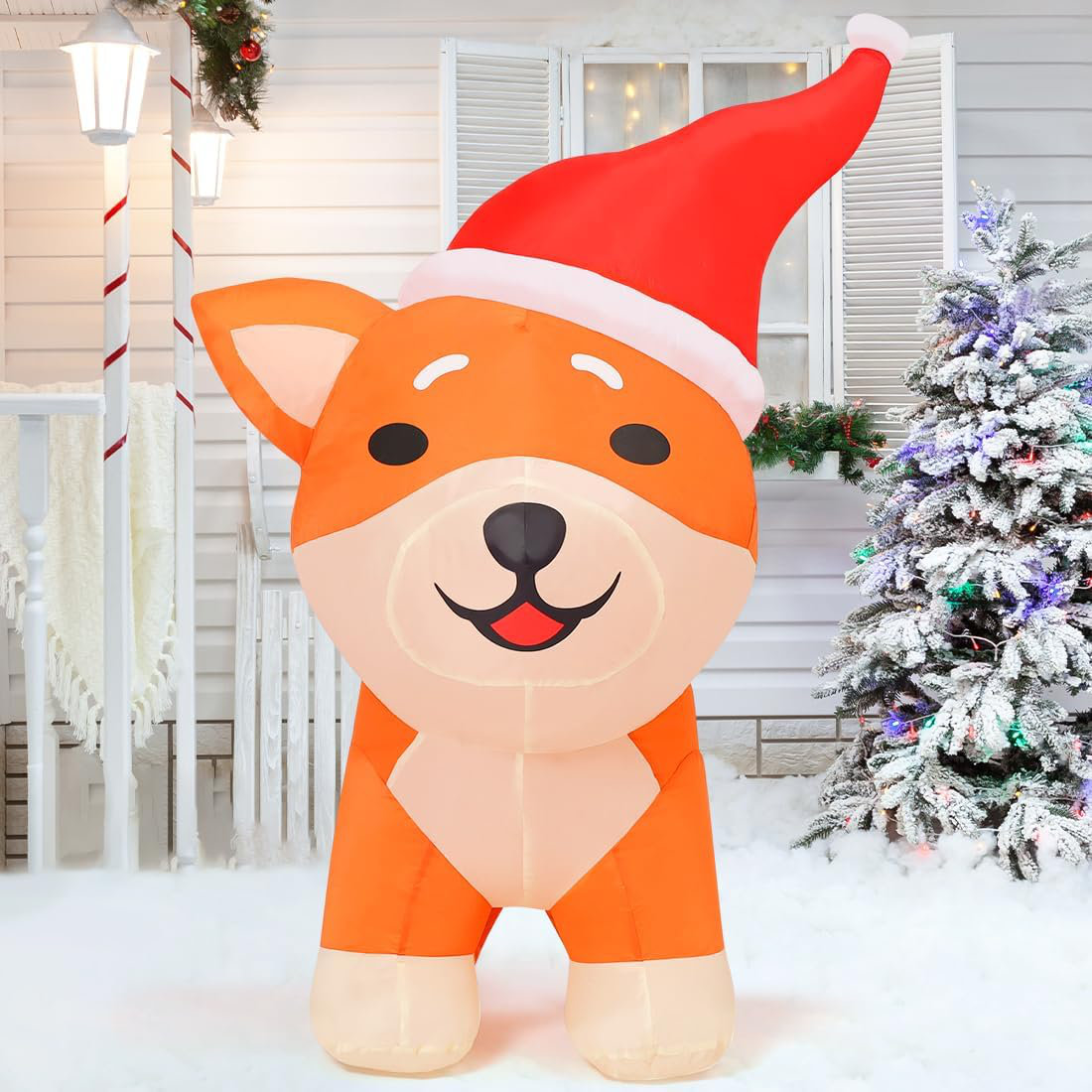 The Holiday Aisle® Christmas Inflatable 4 FT Blow Up Dog Inflatable Shiba Inu Decorations with