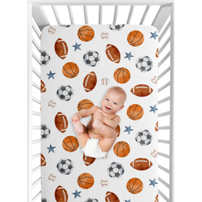 Watercolor Sports Theme Muslin 100% Cotton Fitted Crib Sheet by Sweet Jojo Designs