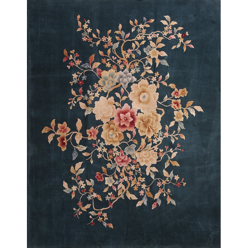 Wool Antique Rectangle Hand Knotted Chinese Art Deco Blue 1930s Rug