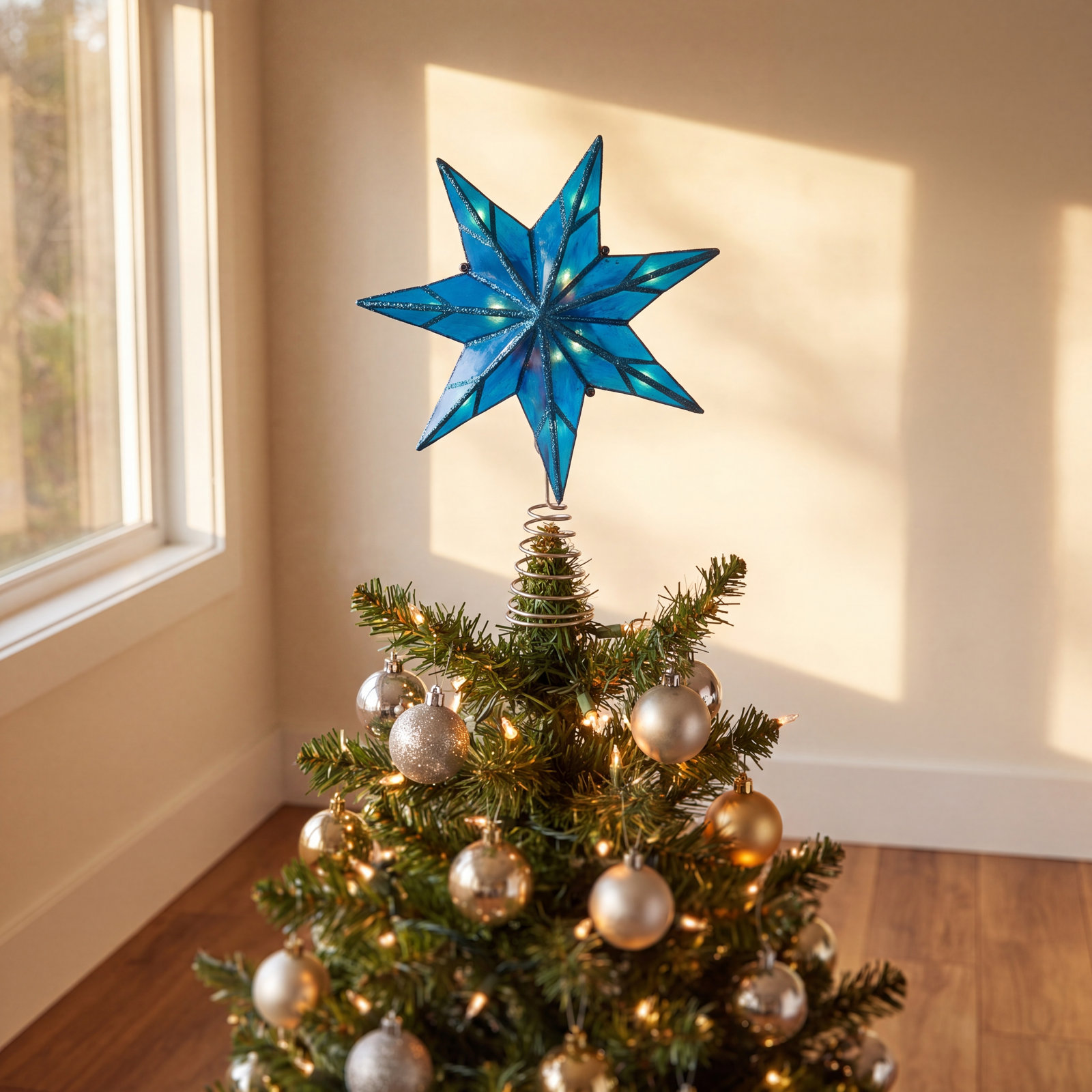 9.45'' Lighted Tree Topper, Blue Star