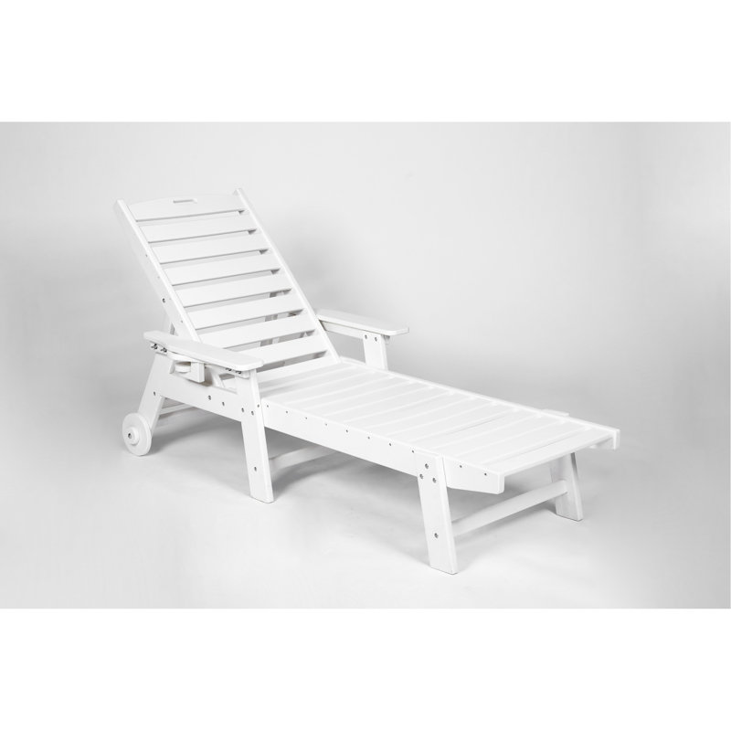 Chaise de patio blanche, résistante aux intempéries, avec 5 et roues surdimensionnées pour l'extérieur, porte-gobelet à 5 angles réglables
