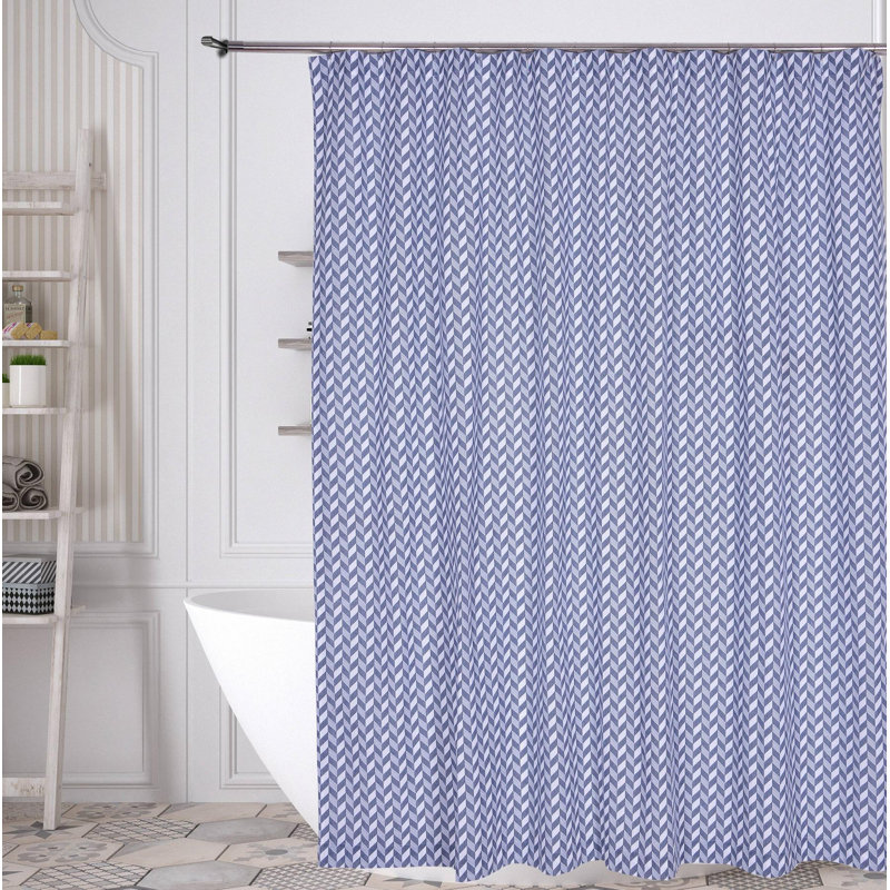 Rideau de douche simple à chevrons 100% coton Stoke, Bleu marine