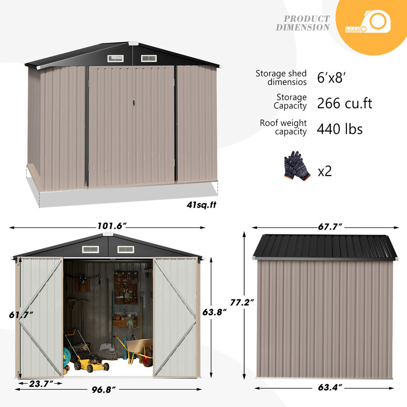 8 Ft. W X 6 Ft. D Metal Storage Shed With Metal Base Frame Kit